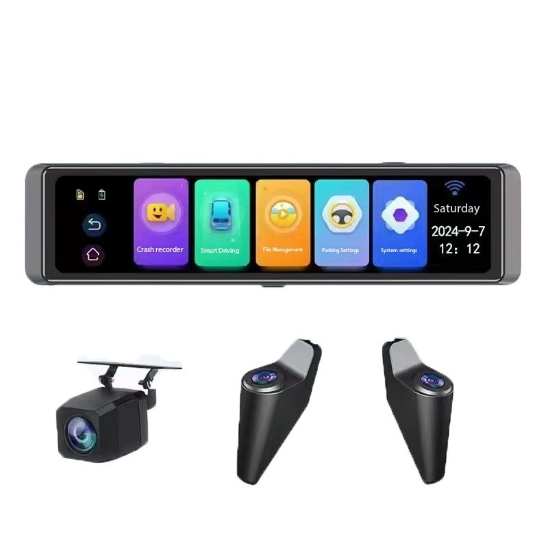Dash Cam Rear View Mirror 12 Inch - 4. Registra l'avviso punto cieco da