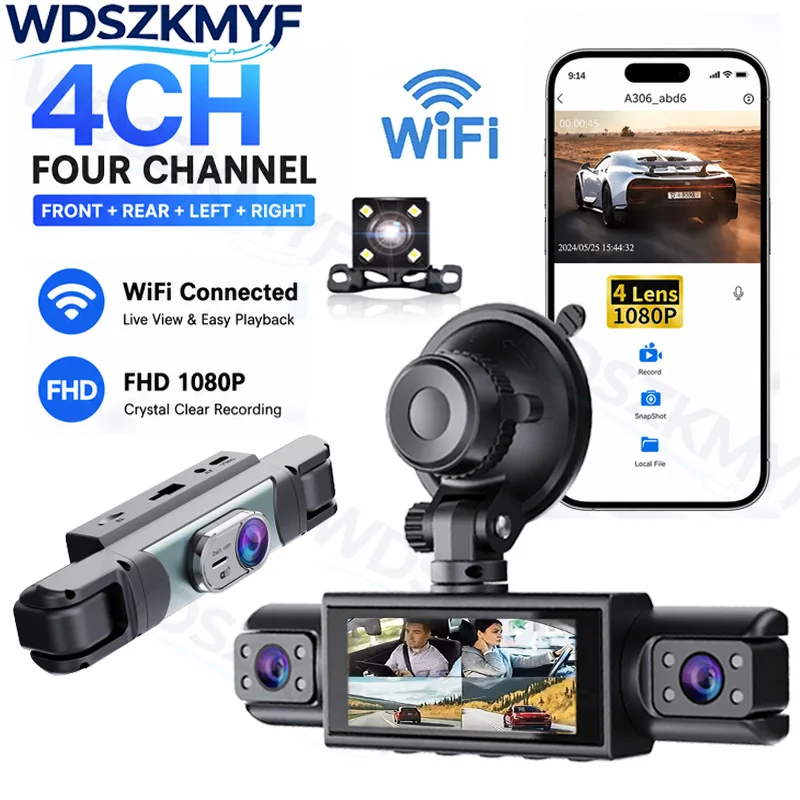 Dash Cam 3 Channel 1080P - Dashcam WiFi a 4 canali con