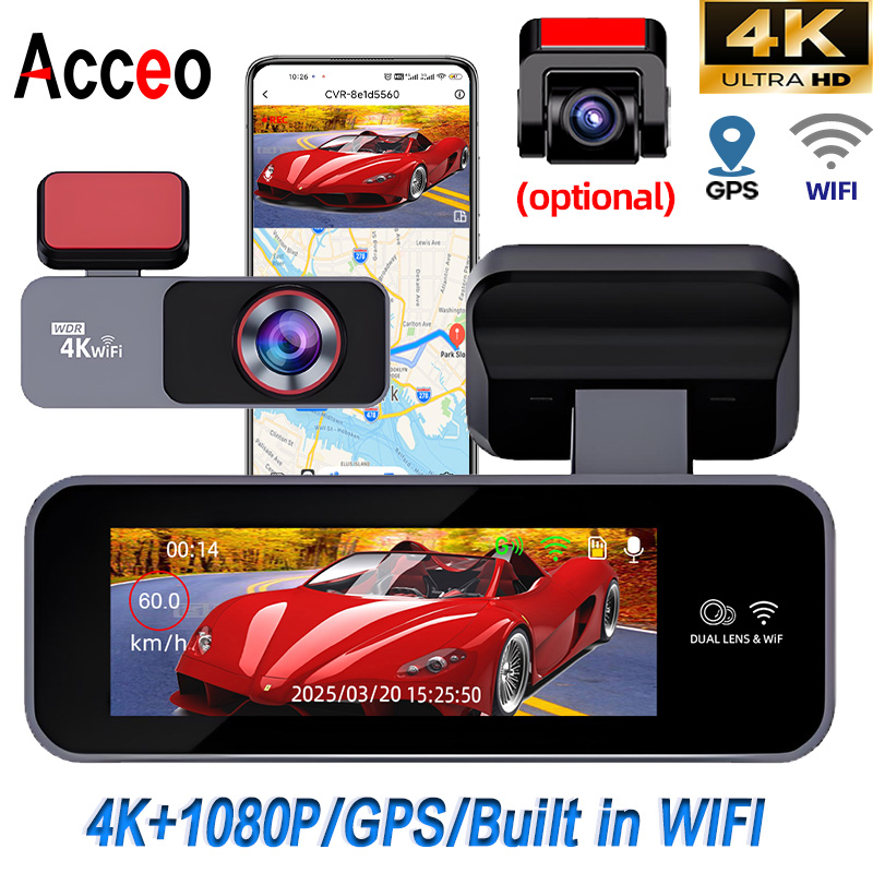 Dual Dash Cam With Gps Wifi - Dash Cam Acceo 4K Ultra HD