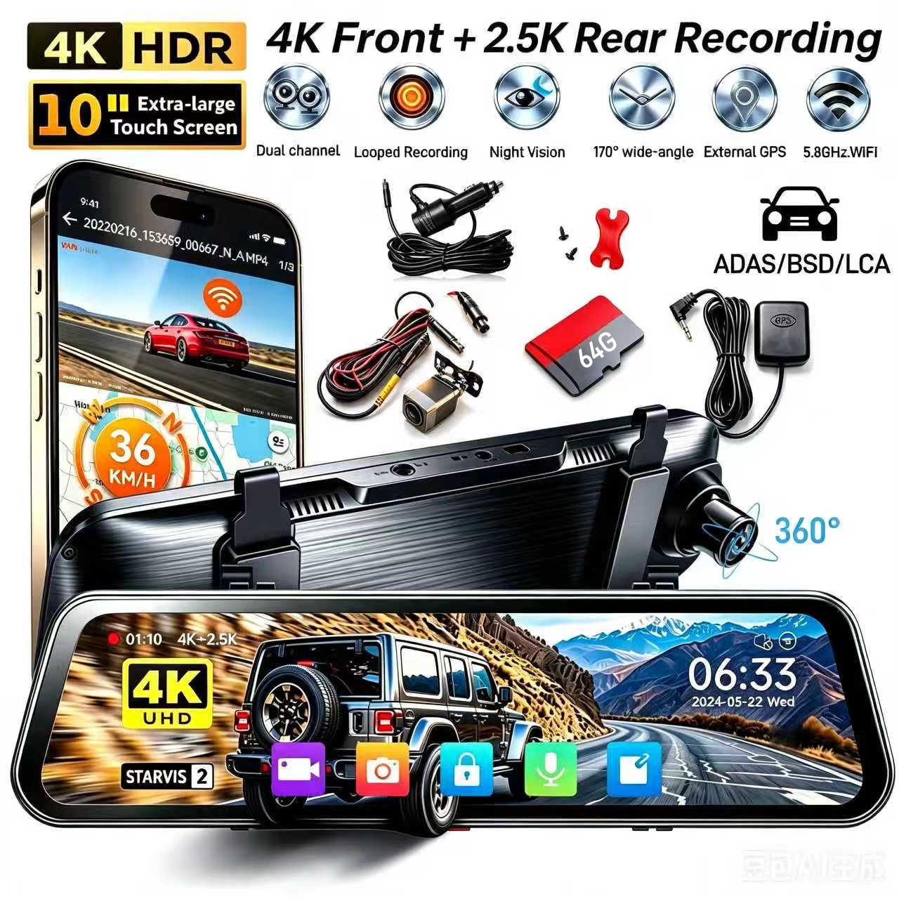 Dash Cam Mirror Backup Camera - X10 PRO Mirror Dash Cam con