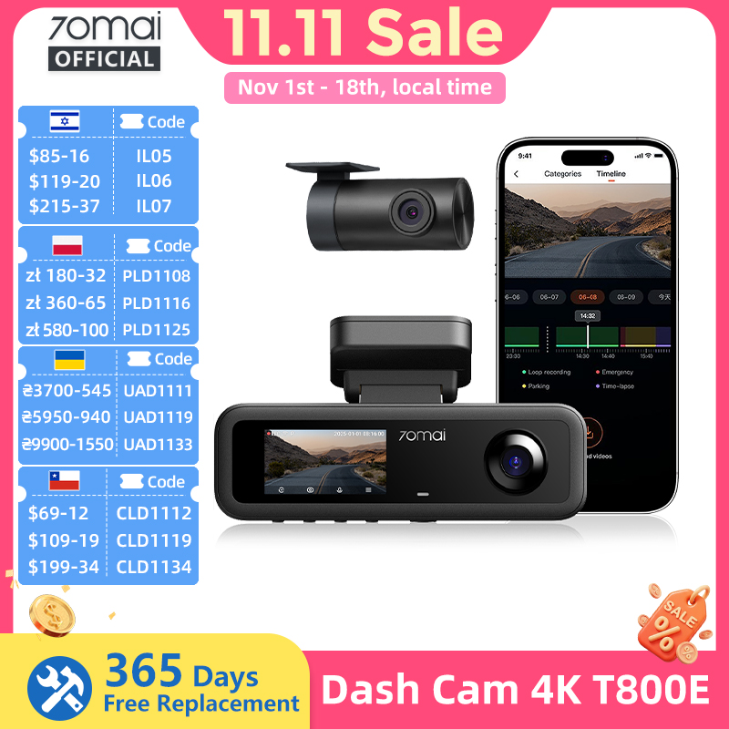 Dash Cam Front And Rear 4K - 70mai 4K T800E Dash Cam a