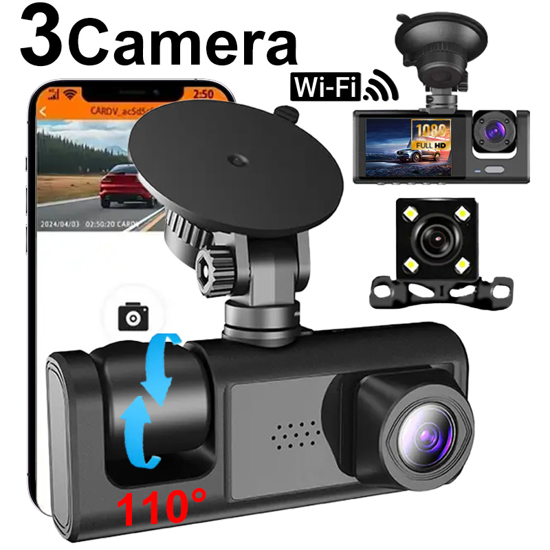 Dash Cam 3 Channel 1080P - Registratore per Veicoli, Dash Cam per