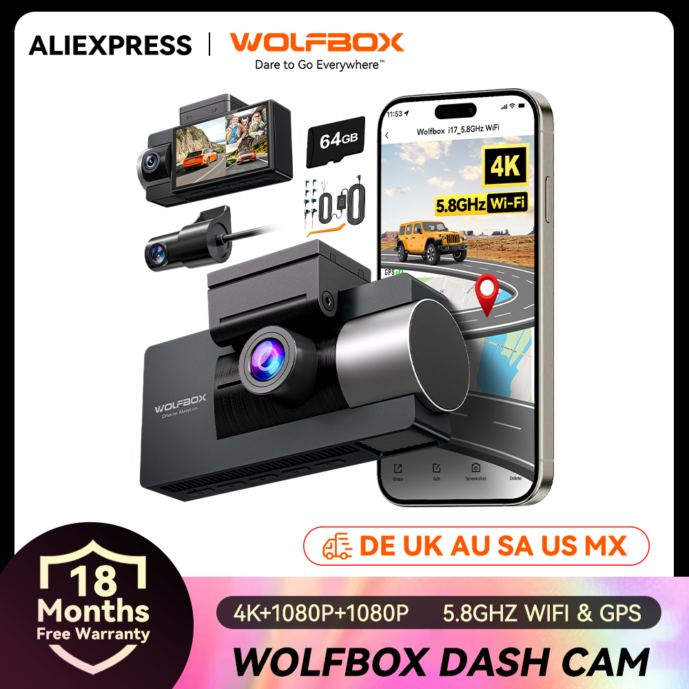 Dash Cam 3 Channel 1080P - WOLFBOX I07 Dash Cam a 3