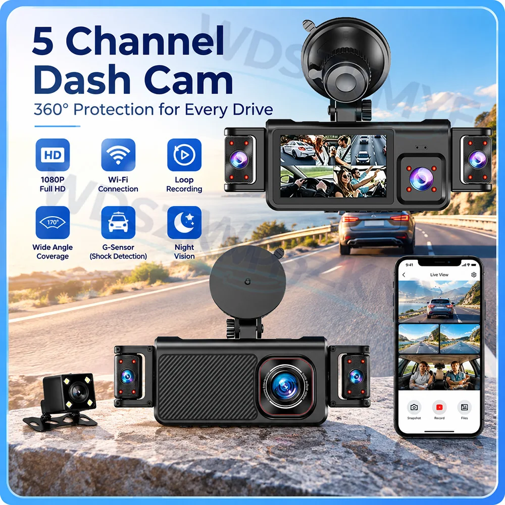 Dash Cam 360 Degree Panoramic - 5 Telecamere DVR per auto a