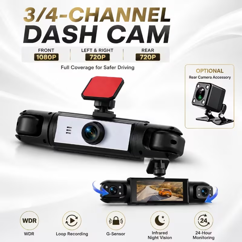 Dash Cam 3 Channel 1080P - Dash Cam a 3/4 canali, registrazione