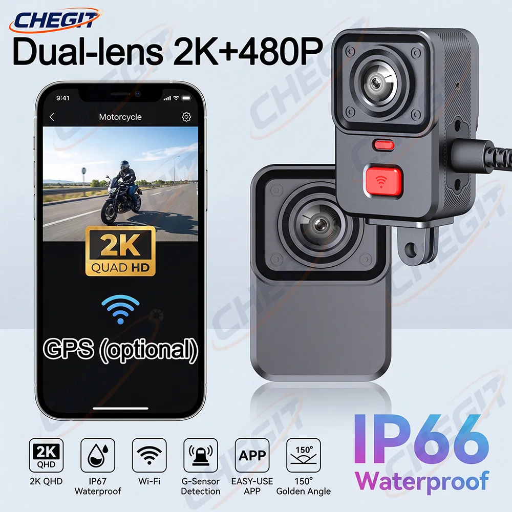Dash Cam 2K Dual Lens - Registratore di Guida per Moto 2K