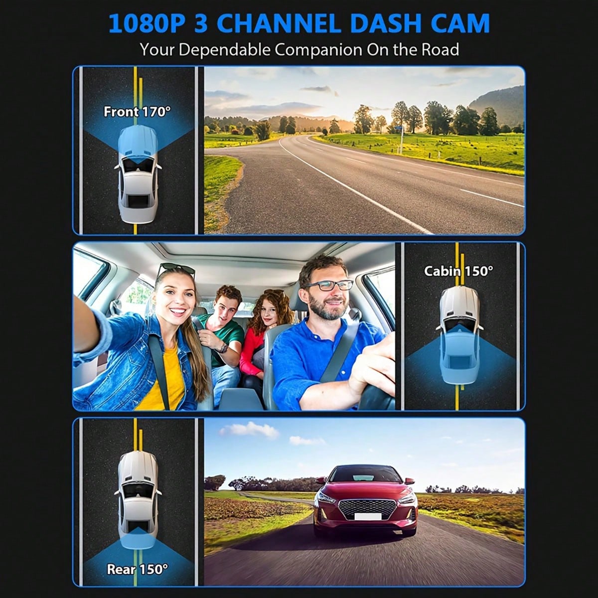Dash Cam 1080p a 2/3 Canali co - Dash Cam 3 Channel 1080P recensione e prezzo
