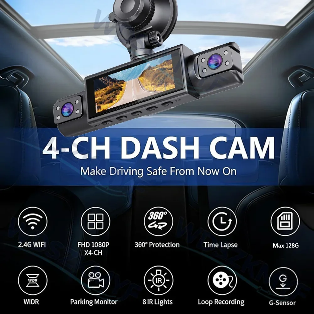 Dashcam WiFi a 4 canali con te - Dash Cam 3 Channel 1080P recensione e prezzo