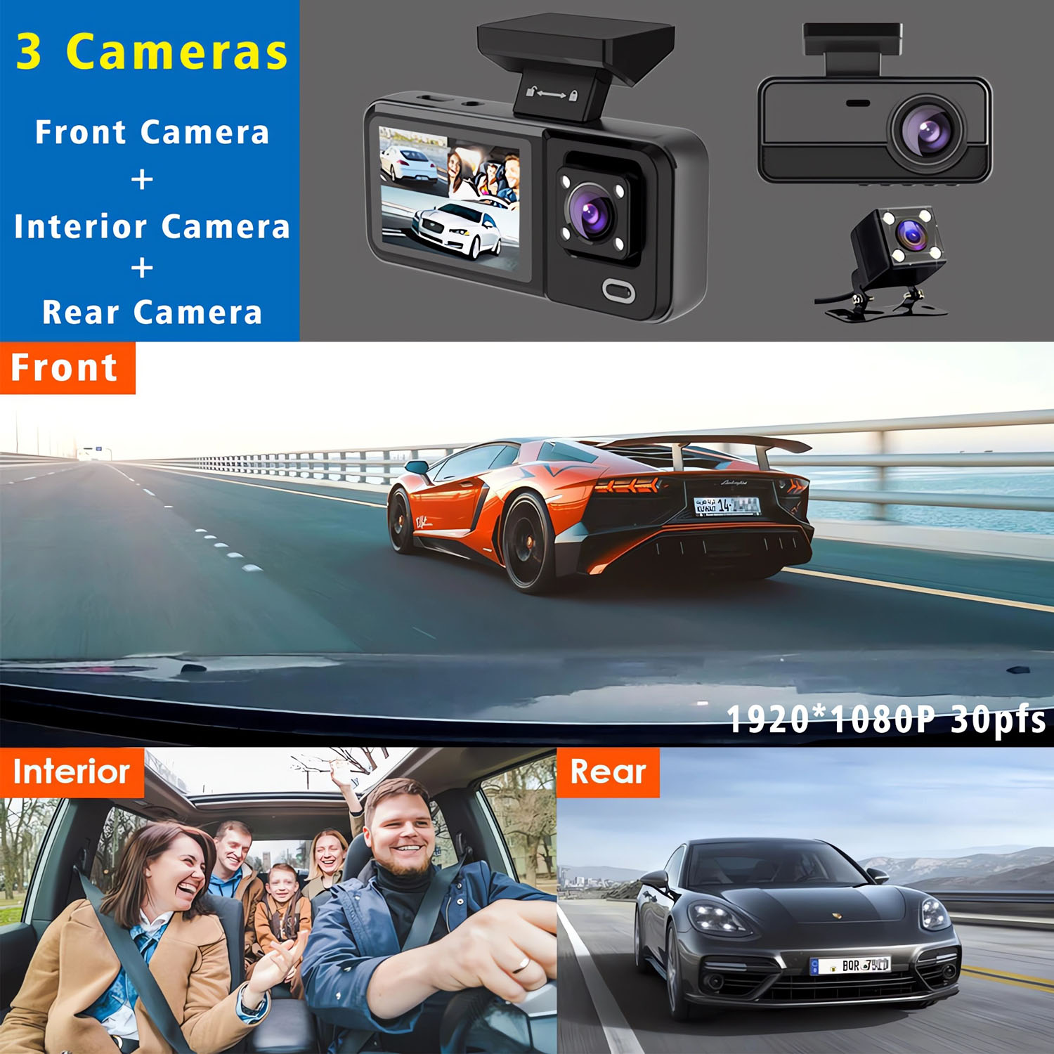 Videoregistratore DVR per Auto - Dash Cam 3 Channel 1080P recensione e prezzo