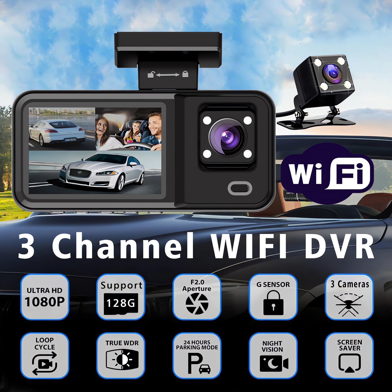 Videoregistratore DVR per Auto - Dash Cam 3 Channel 1080P recensione e prezzo