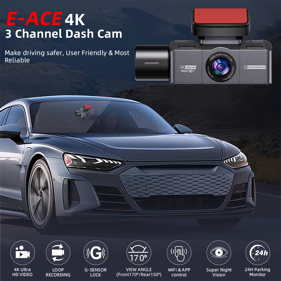 E-ACE 3 canali 4K Dashcam Blac - Dash Cam 4K Sony Starvis recensione e prezzo