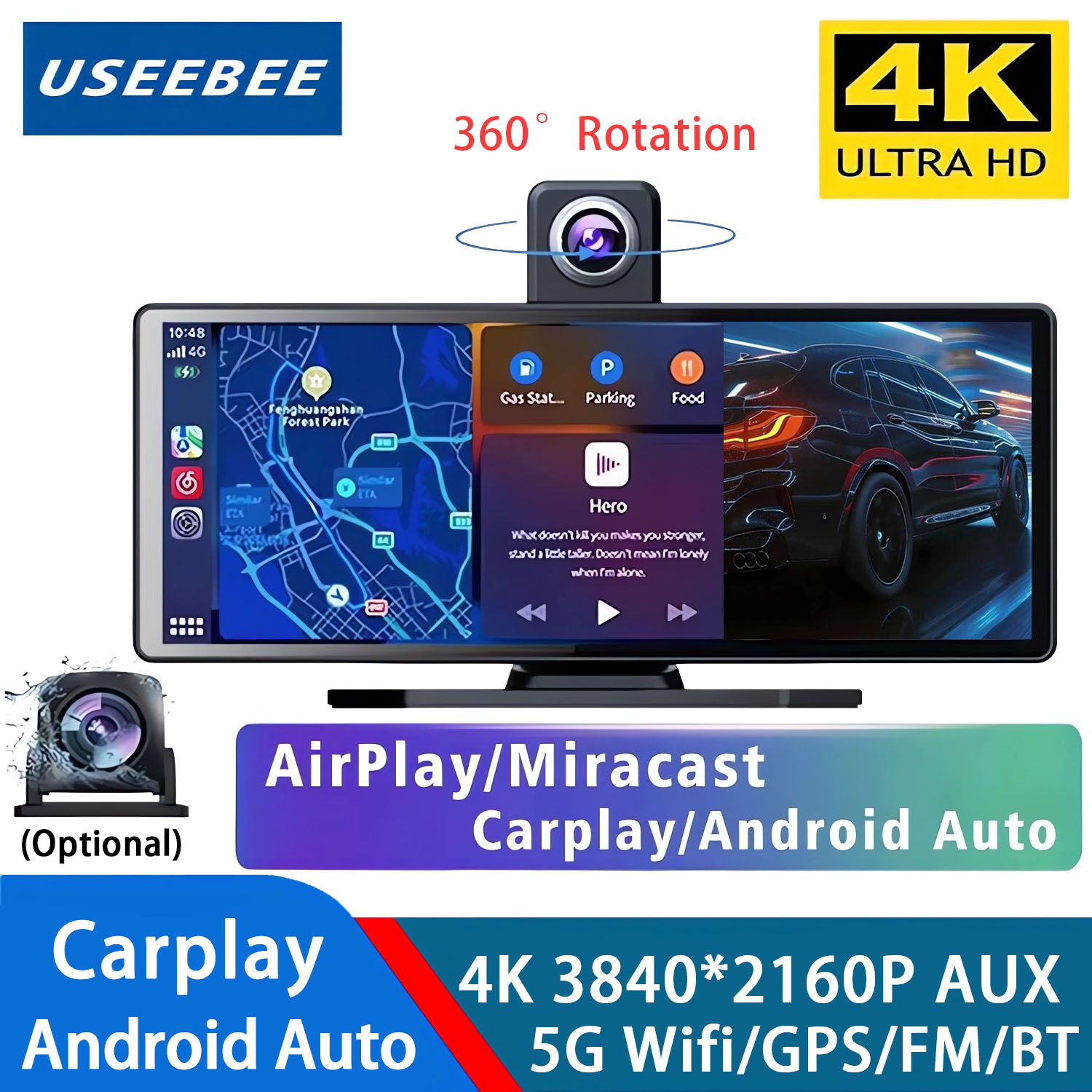 4K 3840*2160P Dash Cam Carplay - Dual Dash Cam With Gps Wifi recensione e prezzo