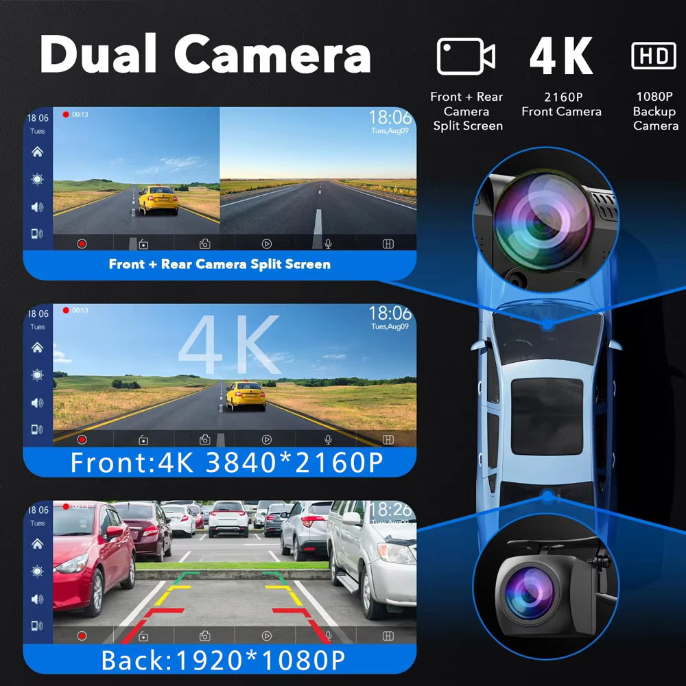 4K 3840*2160P Dash Cam Carplay - Dual Dash Cam With Gps Wifi recensione e prezzo