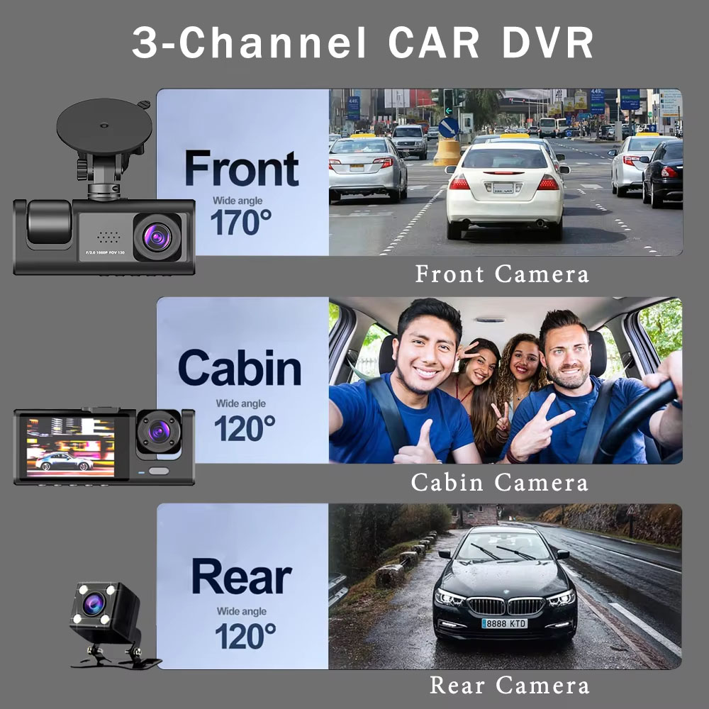 Videoregistratore DVR per Auto - Dash Cam 3 Channel 1080P recensione e prezzo