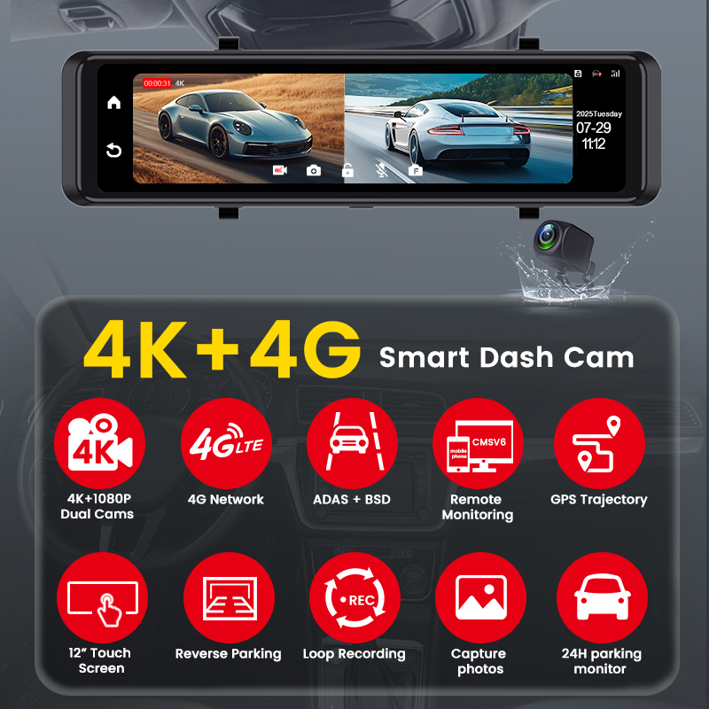 Dash Cam 4K 4G LTE per Auto, T - Dash Cam Mirror Backup Camera recensione e prezzo